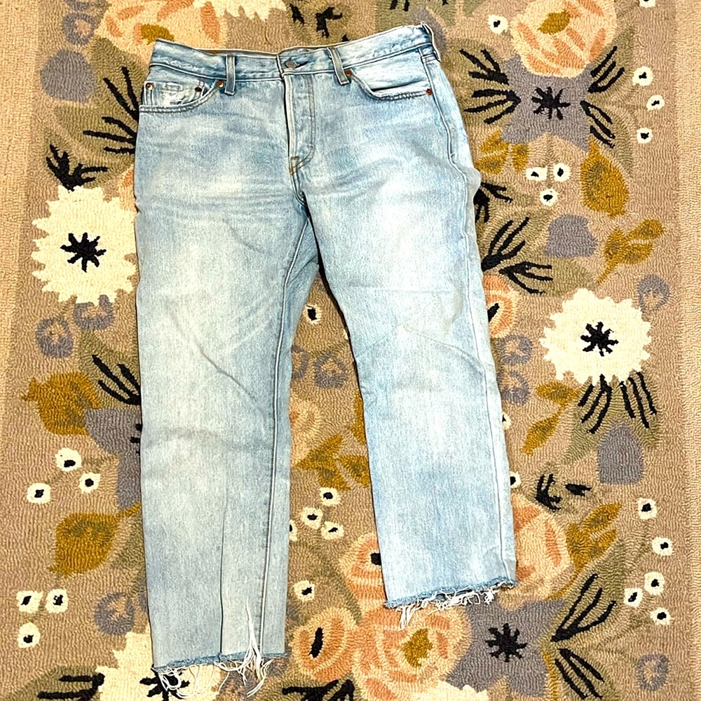 Levi’s 501s light wash cut off jeans